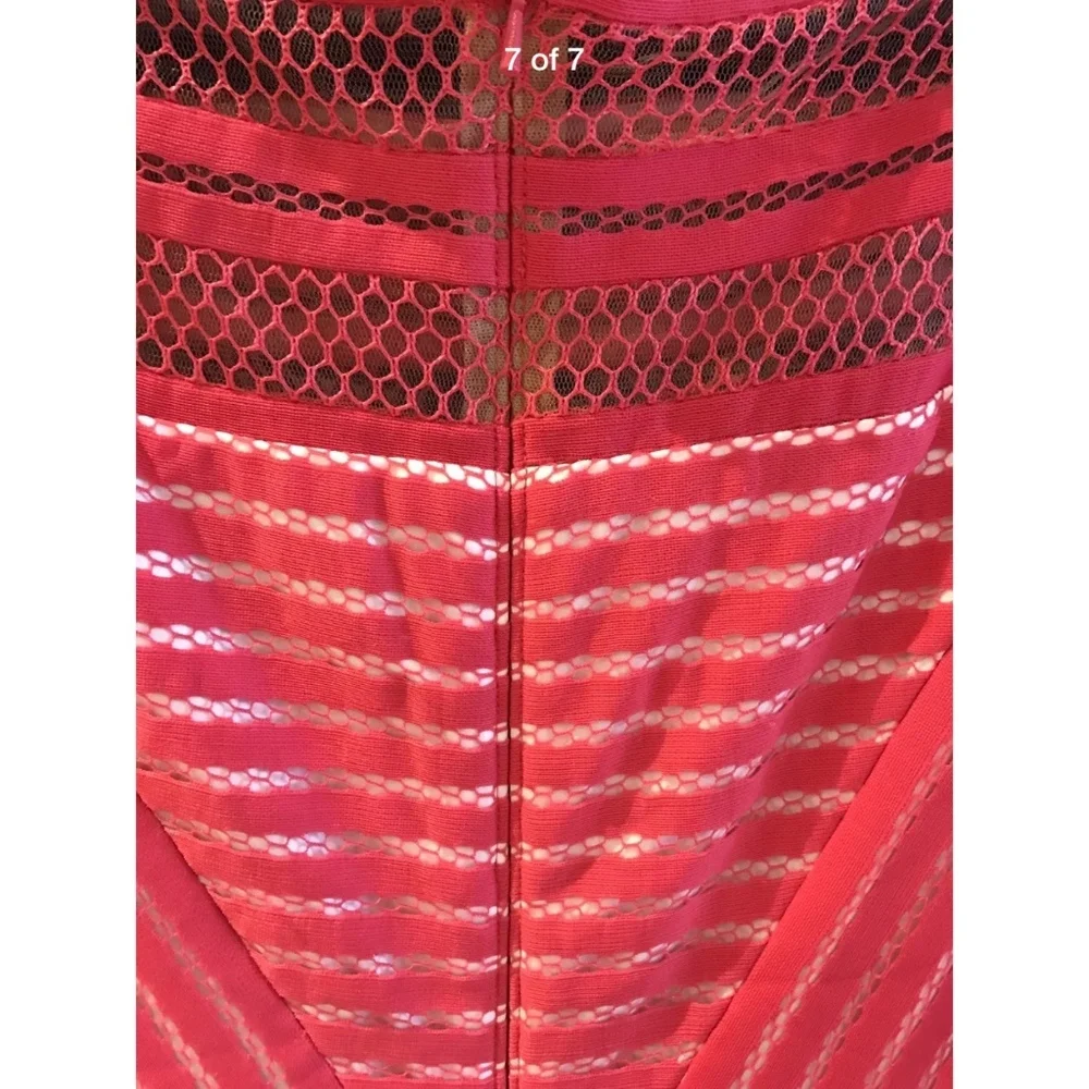 NWT Tadashi Shoji Stripe Knit Cap Sleeve Dress‎ in Rouge Pink [SZ Large ]